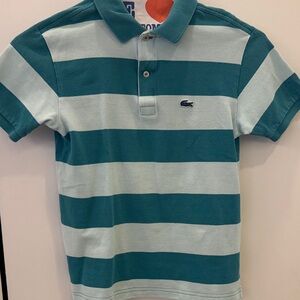 Lacoste Kids Polo Shirt - Teal and Light Blue Stripes